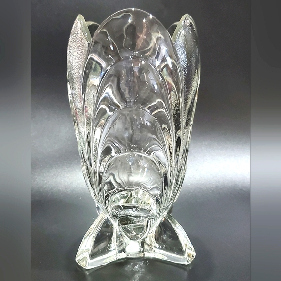 8" Gorgeous Vntg Clear Heavy 2lbs 14oz Stippled & Glossy Glass Tripod Base Vase - Picture 5 of 15